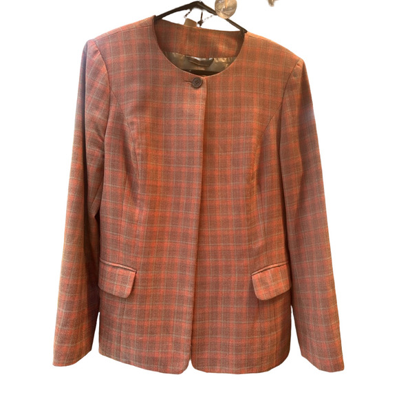 Custom Vintage Dara Lamb Medium Tan Orange Plaid Blazer one button​ - Picture 1 of 8